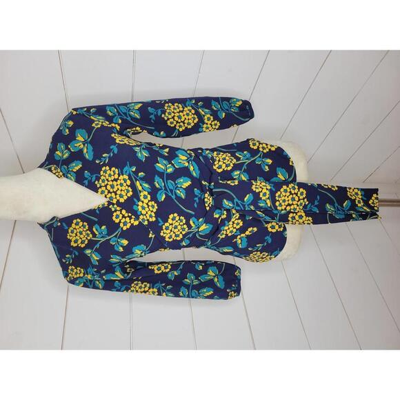 J Crew XXS Petite blue green & yellow floral wrap blouse. BEAUTIFUL! - Picture 1 of 4